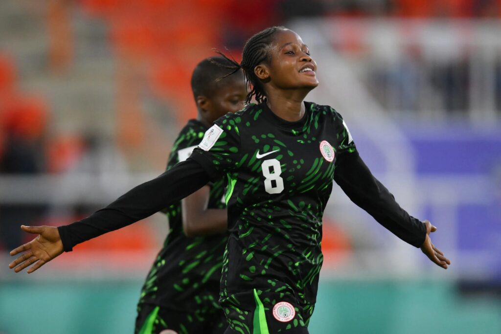 Moshood celebrates scoring the winning goal against Dominican Republic.